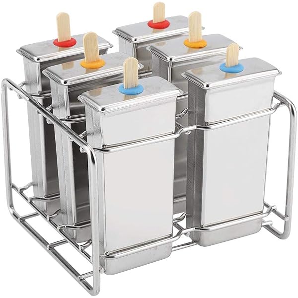 Stainless Steel Popsicle Mold, Ice Pop Makers Ice Lolly Molds With Rack, 55 Bamboo Sticks, Cleaning Brush, 10 Pop Bags(A