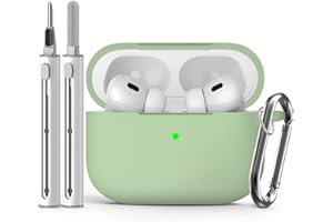 Inesore Compatible with Airpods Pro 2nd/1st Cases Cover, Silicone Protective Case for Apple Airpods Pro 2nd/1st Generation Charging Case with Keychain and Cleaner Pen, Pastel Green