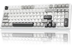AULA F99 Mechanical Gaming Keyboard,BT5.0/2.4GHz/USB-C Hot Swappable Custom Keyboards with Five-Layer Padding,Pre-lubed Switches,8000mAh Battery,RGB Wireless Keyboard for PC/Tablet,Grey&white