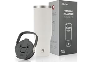 Riley Joy 2.0 Stainless Steel Drinking Bottle, 1.2 L, Thermal Mug with Straw and Handle, Dishwasher Safe, Leak-Proof Coffee Mug to Go