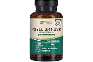 PH PROWISE HEALTHCARE Psyllium Husk 10000mg with Acidophilus 1 Billion CFU, 120 Vegan Capsules | Natural Soluble Fibre Supplement from Plantago Ovata Seeds Made in The UK by Prowise Healthcare