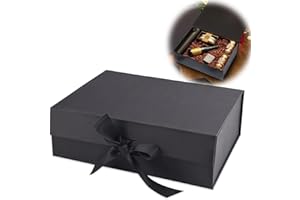GOIEHIR Cajas de Regalo Magnéticas con Tapas, Caja de Regalo con Lazo, Caja de Embalaje de Regalo Reutilizable, para Cumpleaños, Navidad, Día de San Valentín ( Negro )