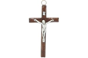 LA BALESTRA Crocifisso da Parete - Artigianale Made in Italy Cristo e INRI Placcati Argento 999 - Crocifissi da Parete in Legno, Cura e Precisione dei dettagli di Gesù Crocifisso - 12,3X7,2 cm