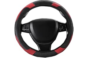 Weforu Car Steering Wheel Cover, Breathable Anti-Slip, Slim Sports Elastic Band Without Inner Ring Wheel Cover Microfiber Leather (Black-Red)