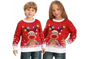 Kouric Jersey Navideño Luces,Jersey Navidad Mujer/Hombre con Estampado de Reno en la Nieve,Ugly Christmas Sweater,Jerseys Navideños,Suéter Navideño Pareja Gracioso,Christmas Jumper