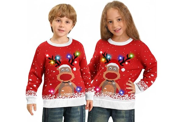 Kouric Pull Moche de Noel Femme Homme,Pull de Noel Lumineux LED,Unisexe Pulls de Noël Drole,Pull Noel Moche Couple Assortis,Pull Noel Famille Hiver Chaud Col Rond