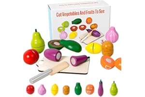 DxxD Jouet Bois Fruits Légumes de Coupe pour Dinette Enfant, Accessoire Cuisine Enfant, Cuisine Jeux Accessoire Aliment Nourriture, Jouet Éducatif et Créatif, Cadeau Noël Bébé Garçon Fille 3 4 5 6 Ans