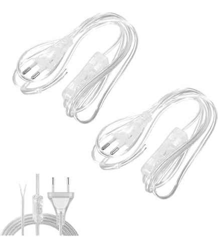 3 Cavi Alimentazione Con Interruttore E Spina EU - 1.8m Nero Per Lampade Da Tavolo, Parete E Terra