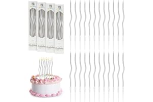 URAQT Metallico Candeline, 24 Pz Torta Compleanno ondulate Sottile Candele con Supporti, Candele Compleanno Candeline Torta Decorazioni per Feste, Accessori per Feste(Argento)