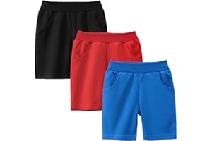 Codkkre Pantalones Cortos Niño Ropa niño Set de Pantalones Cortos de Algodón, Cintura Elástica, 2 Bolsillos, Pack de 3
