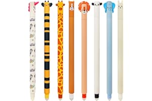 QRKPVHD Lot de 8 stylos gel effaçables avec encre thermosensible, gamme de couleurs d’encre, forme conique, pointe de 0,7 mm, en forme d’animaux (8)