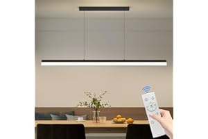 Mikeru Pendelleuchte esszimmer, 48W 120cm Lampe esstisch dimmbar schwarz, Pendelleuchten Mit Fernbedienung Hängelampe Esstisch, 1-150cm Esszimmerlampe Höhenverstellbar, Für Esszimmer Arbeitzimmer