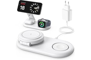 AOWIN Tragbare 3 IN 1 Ladestation kompatibel mit Apple Watch und iPhone, Mag-Safe Ladegerät für iPhone 17 16 15 14 13 12 Serie, Mag-Safe Ladestation für Apple Watch, AirPods Pro Serie (Weiß)