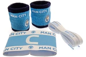 MANCHESTER CITY Hy-Pro Officially Licensed F.C. Accessory Set – Man City Shoe Laces, Sweatbands, Captains Armband, Merchandise, Great Football Gift Idea