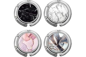 FOME Handbag Hook, Set of 4 Foldable Purse Hook Bag Hanger Holder Folding Purse Holder Handbag Holder for Purse Marble White Black