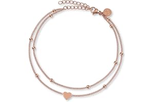 GD GOOD.designs Tobillera Corazón para Señoras - Tobillera de varias hileras - Ajustable I Joyas de tobillo de acero inoxidable de filigrana en oro - plata - oro rosa