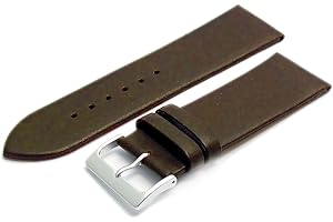 WATCHWATCHWATCH Fine Calf Leather Watch Strap Band 28mm Dark Brown with Chrome (Silver Colour) Buckle. Free Spring Bars (Watch Pins)