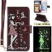 Produktbild iPhone 6 6S lederhülle ledercase,iPhone 6 6S (4,7 Zoll) Luminous Leder Wallet Tasche Brieftasche Schutzhülle,Fanryn Schönes Mädchen und Katzen Muster Nacht Leuchtende Design Hochwertige PU Leder Flip Tasche Case Hülle im Bookstyle mit Standfunktion Kredit Kartenfächer für iPhone 6 6S (4,7 Zoll) (Braun)