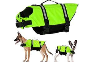 FainFun - Giubbotto di salvataggio per cani, piccolo, per cani con forte galleggiamento per il salvataggio di emergenza (verde M)