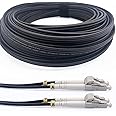 Elfcam® - 60m/196.8ft Outdoor and Indoor Shielded Armored Fiber Optic Cable LC/UPC to LC/UPC OM3 Multimode Duplex 50/125μm LSZH, Black 60 Meters