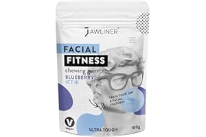 JAWLINER® Jawline Gum - Hard Chewing Gum for Jawline Exercise - 2-Month Pack - Jaw Gum for a Chiseled Jawline, Facial Fitness Chewing Gum, 10 X Stronger Gum (1 count (Pack of 1), Blueberry Ice)