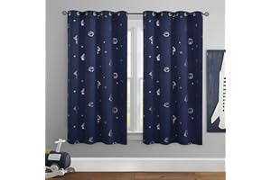 Vangao Verdunklungsvorhang Kindervorhang Blickdicht Vorhänge mit Ösen Weltraum Muster Gardinen Thermovorhang für Kinderzimmer Junge Mädschen Wohnzimmer 2er Set 130Bx145H(cm) Dunkelblau