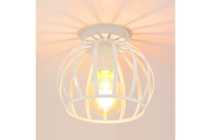 iDEGU Vintage Plafonnier Industriel en Métal Cage Suspensions Lustres Abat-Jour Géométrique Design Luminaire E27 Lampe de Plafond pour Chambre Café Restaurent Entrée Couloir, 20 CM, Blanc