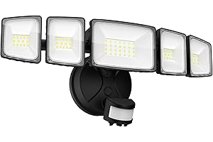 Onforu Projecteur LED 5 têtes 55W avec détecteur de mouvement, IP65 Etanche Spot Lampe 3 Tête, 6500K Blanc Froid Éclairage de Sécurité Extérieur PIR pour Jardin, Cour, Entrée, Terrace