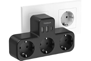 TESSAN USB C-vägguttag, 15 W, USB C-uttag, 3 AC-utgångar med 3 USB-portar, vägguttag för hem, kök, kontor, kompatibelt med mo