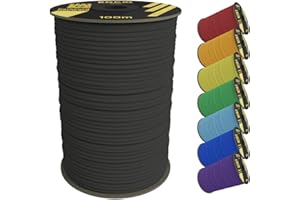 EDCX Paracorde en Nylon 4 mm 550 100 m (330 Pieds) - Type III, Corde 100% Nylon, Corde à 7 brins, Corde en Nylon 4 mm dans des Couleurs Unies (Black, 100 m)