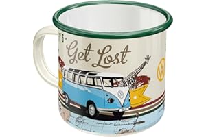 Nostalgic-Art Tazza smaltata retrò, Bulli T1 – Let's Get Lost – Idea regalo per i bus VW, Coppa da campeggio, Design vintage, 360 ml