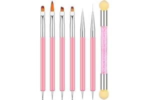 BUTBU 7 Stück Doppel-Ende Nagel Pinsel, Nageldesign Pinsel, mit 1 Sponge Stick, Nail Art Rendering-Werkzeug, Professionelle Maniküre Werkzeuge Kit(Rosa)