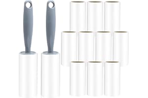 Pumuky Rolle Tierhaar, Kleidungsbürste, Anti-Haare, 480 Blatt Klebebürste, stark haftend, für Tierhaare, Kleidung, Teppiche, Sofas (12 Rollen + 2 Bürsten)