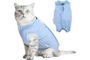 Hipet Cat Surgery Recovery Suit for Abdominal Wounds or Skin Diseases,Substitute E-Collar & Cone,Cat Onesie Anti Licking Pet Surgical Recovery Vest Shirt (S, Blue)