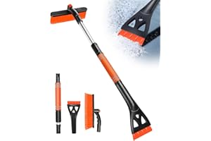 Rantizon 3 in 1 Extendable Ice Scraper Snow Brush New version 32" Detachable 360° Pivoting SCRATCH-FREE Snow Removal Tool with Ergonomic Foam Grip Sturdy Snow Scraper for Car SUV Trucks Orange&Black