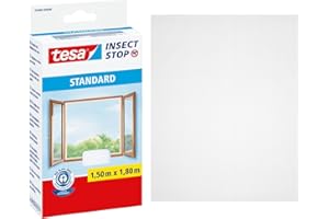 Tesa Insect Stop Zanzariere Attacca & Stacca STANDARD per Finestre - Zanzariera Adesiva - Rete per Zanzariera Regolabile a Piacere - Bianco, 150 cm x 180 cm