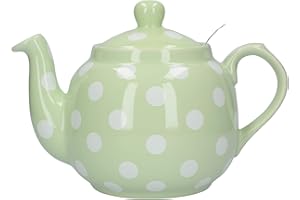 London Pottery Farmhouse Polka Dot Teapot with Infuser, Ceramic, Peppermint/White Polka Dots, 4 Cups (1.2 Litre)