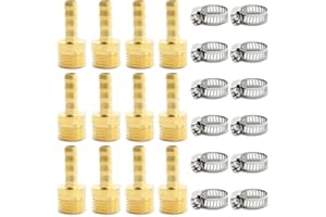 Bwintech Lot de 12 raccords cannelés 3/8" BSP mâle x 10 mm avec 12 colliers de serrage