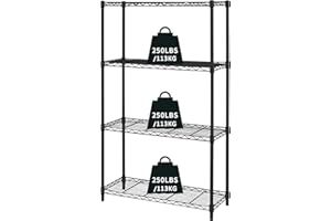 Actask Scaffalatura metalliche a 4 ripiani, Scaffale in Metallo Regolabile in Altezza, per Lavanderia Bagno Cucina Garage Giardino Dispensa Organizzazione 1000 LBS, Certificato NSF, Nero