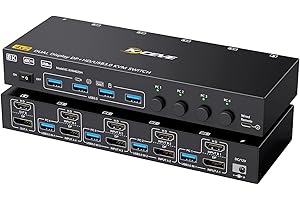 YOUTINGHDAV KVM Switch 4 PC 2 Monitor HDMI DisplayPort 8K @60Hz 4K@144Hz, USB 3.0 KVM Switch Dual Monitor per 4 PC condividono tastiera, mouse e stampante, con Wired Remote