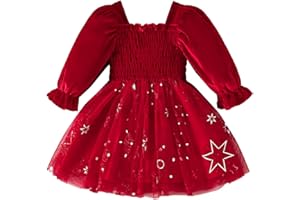 GUOEGH Baby Girls Christmas Dress Toddler Long Sleeve Dresses Princess Birthday Party Outfits for Little Kids