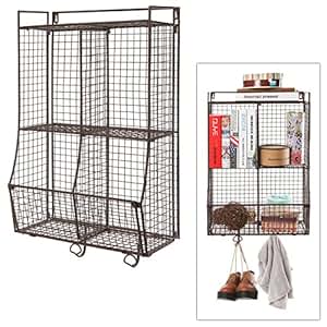 Wand montiert/faltbar braun Metall Draht Mesh Aufbewahrungskorb Regal