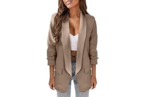L9WEI Elegante chaqueta de trabajo para mujer, abierta, con solapas, de manga larga, de oficina, informal, color liso, para otoño