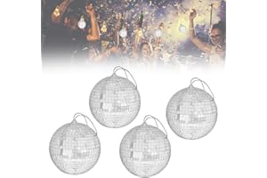 QINERSAW 4 sfere da 10 cm 4er Set Ø10cm Spiegelkugel Silber Party DiscoKugel Spiegel Disco Ball Party Kugel Mirrorball zum Aufhängen für Party Karneval Geburtstag Mottoparty Weihnachten Schaumstoff