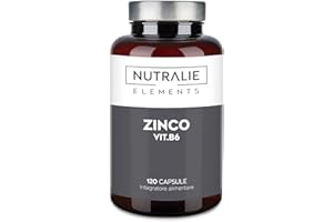 NUTRALIE Zinco Integratore Vegano - Pelle, Capelli, Unghie, Acne - Sistema Immunitario + Vit B6 - Zinco Citrato 15 mg - 120 Vegan Capsule