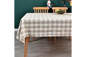 Yofori Gingham Tablecloth, Heavy Duty Cotton Blend Table Cloth for Rectangle Tables Checkered Tablecloth for Kitchen Dinning Tabletop Decoration (Beige, 135 x 180 cm)