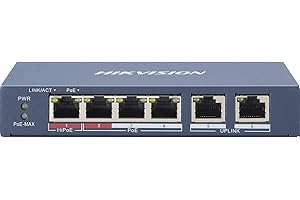 HIKVISION NUEVO 2023 - SWITCH POE+ DE 4 PUERTOS DE COBRE 10/100 (4 PUERTOS POE+ EXTENDIDO 250M) + 2 PUERTOS 10/100. POE 60 W MÁX. BOCA 1 HIPOE RESTO POE+. L2. SIN GESTIÓN.