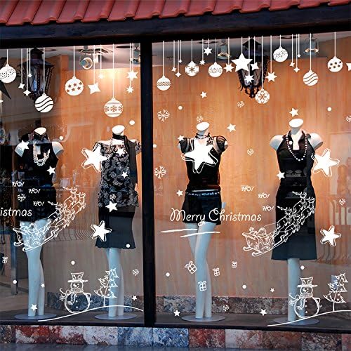 FXSHOW DIY Removable Merry Christmas Reindeer Snowflake 3D Art Mural Vinyl Waterproof Wall Stickers Glass Windows Decor Bedroom Decal Sticker (D)