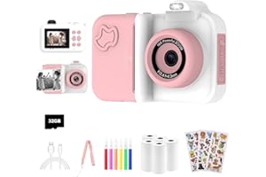 MISIRUN Cámara de Fotos Instantánea para Niños, Regalos Juguete para Niño niña de 4 5 6 7 8 9 10 11 12 Años, cámara de Fotos Infantil, 5 Rollos de Papel de Impresión, Pegatinas, Bolígrafos y Tarjeta de 32 GB