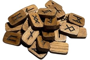 CRAFTERIAN - Handmade Wooden Runes Set, 25 Norse Viking Runes of Elders Futhark with Cotton Bag, Divination, Witchcraft and Meditation Tool
